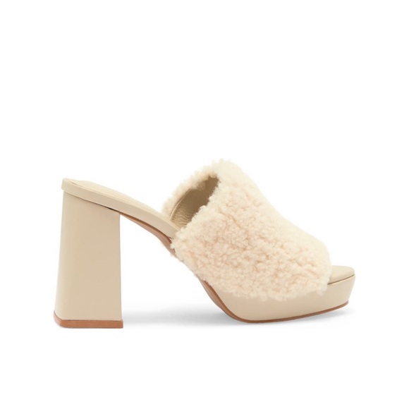 INTENTIONALLY BLANK Cream Tian Faux Shearling Slide Sandals Womens Size 10 - Picture 4 of 11